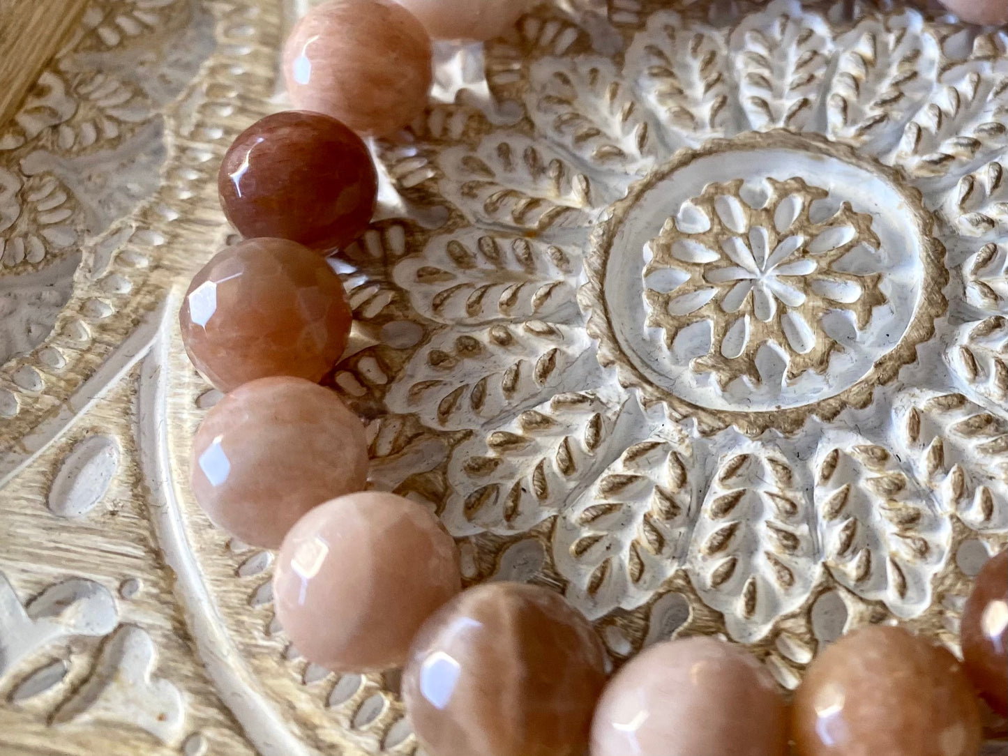 10mm Faceted Sunstone Wrist Mala Gemstone Beaded Bracelet