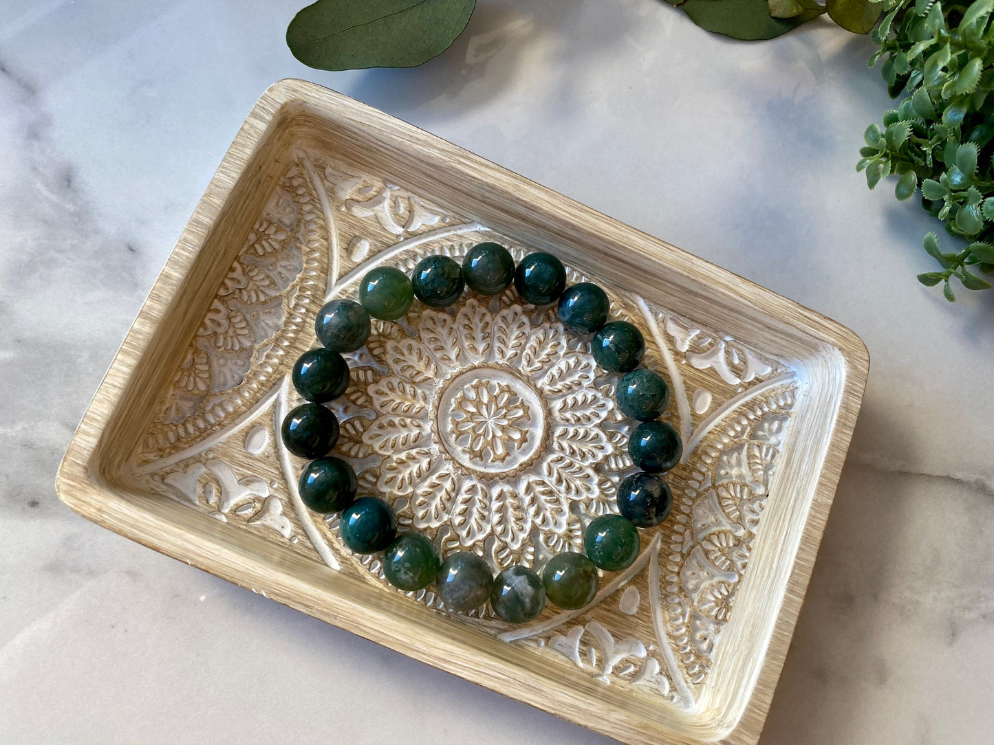 10mm Moss Agate Wrist Mala Chunky Gemstone Bracelet