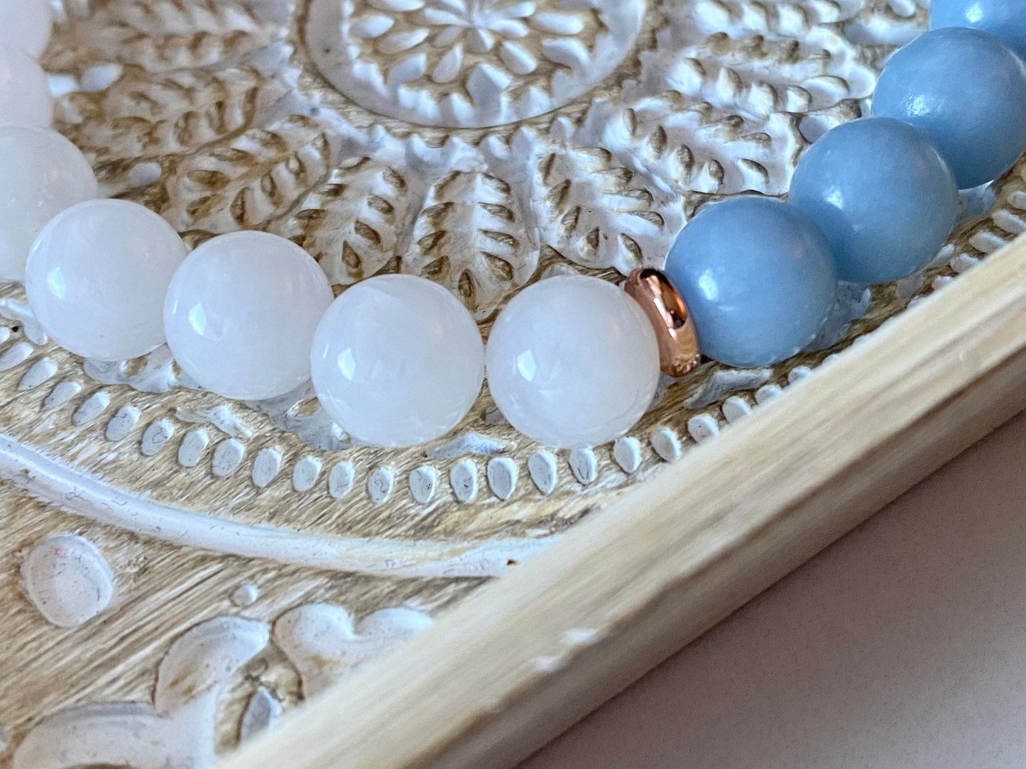 8mm Angelite & White Moonstone Wrist Mala Beaded Bracelets