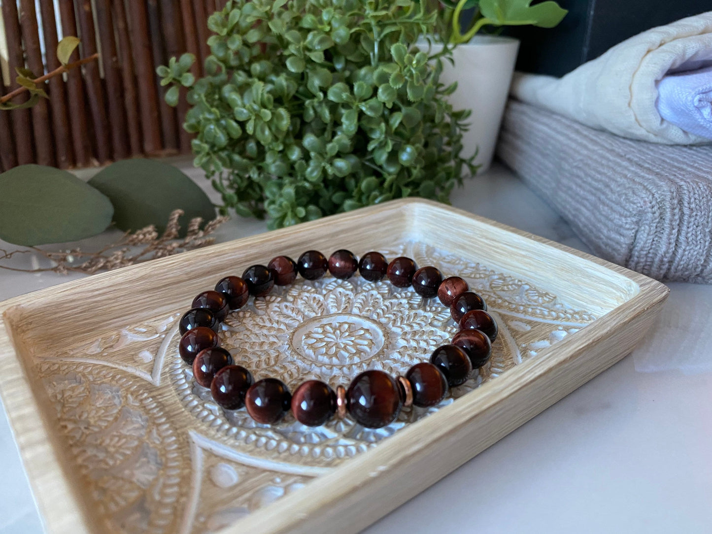 Red Tiger's Eye Wrist Mala Beaded Bracelet