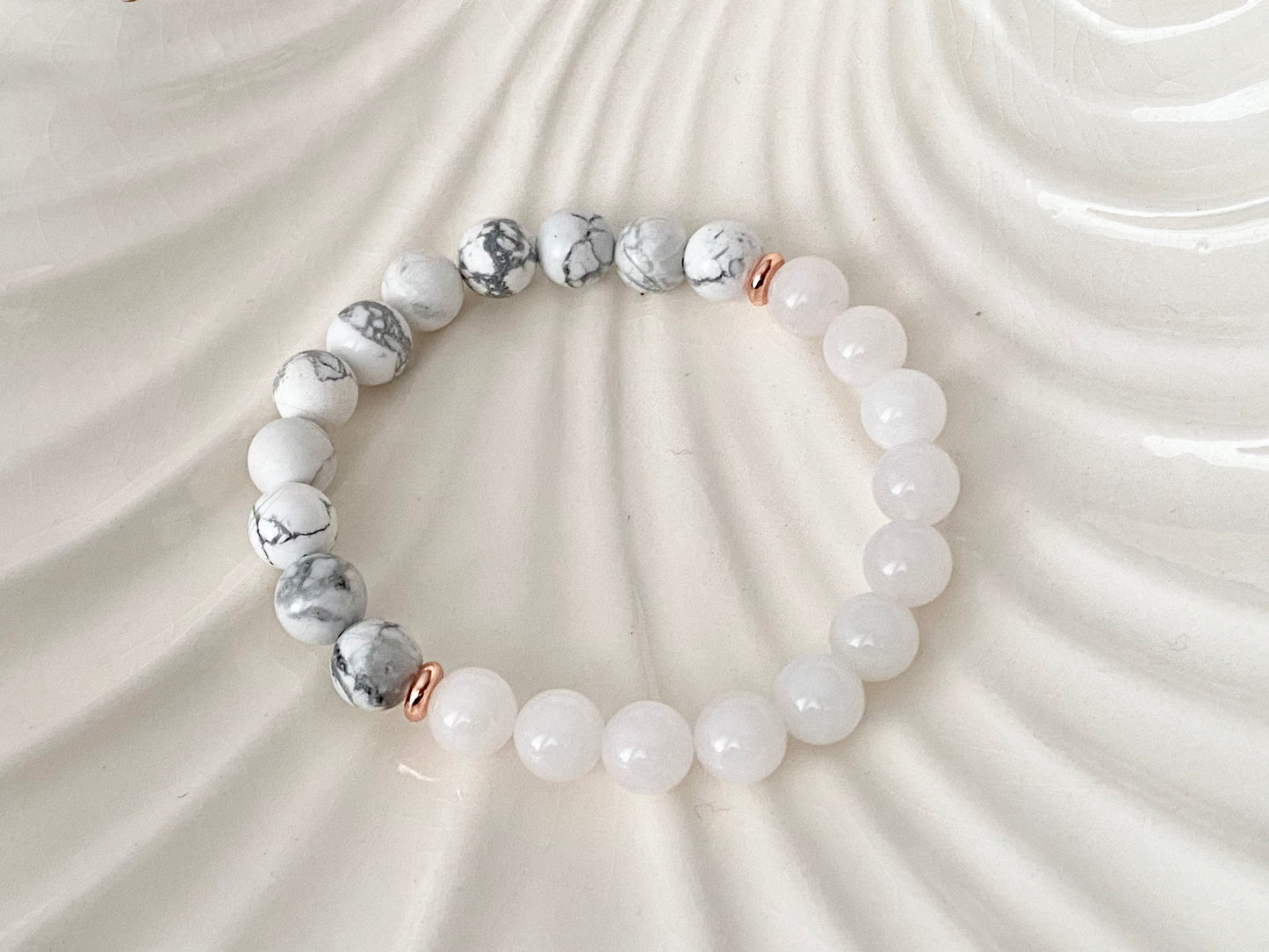8mm Howlite & White Jade Double Stone Beaded Crystal Bracelet