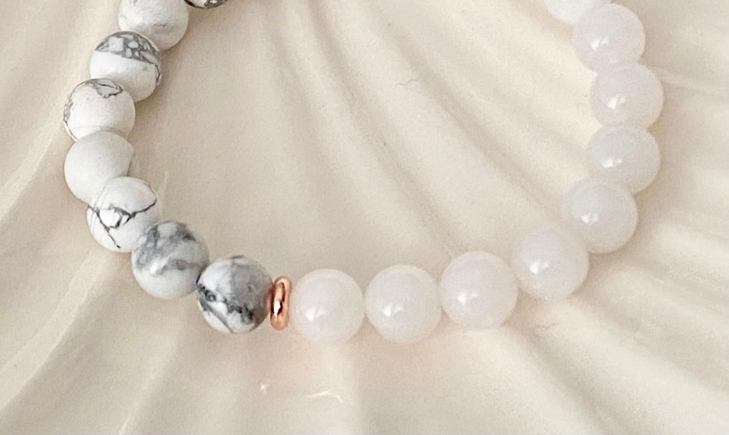 8mm Howlite & White Jade Double Stone Beaded Crystal Bracelet