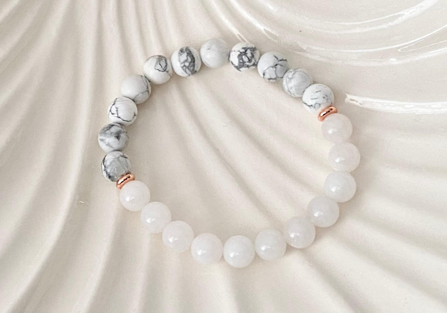 8mm Howlite & White Jade Double Stone Beaded Crystal Bracelet