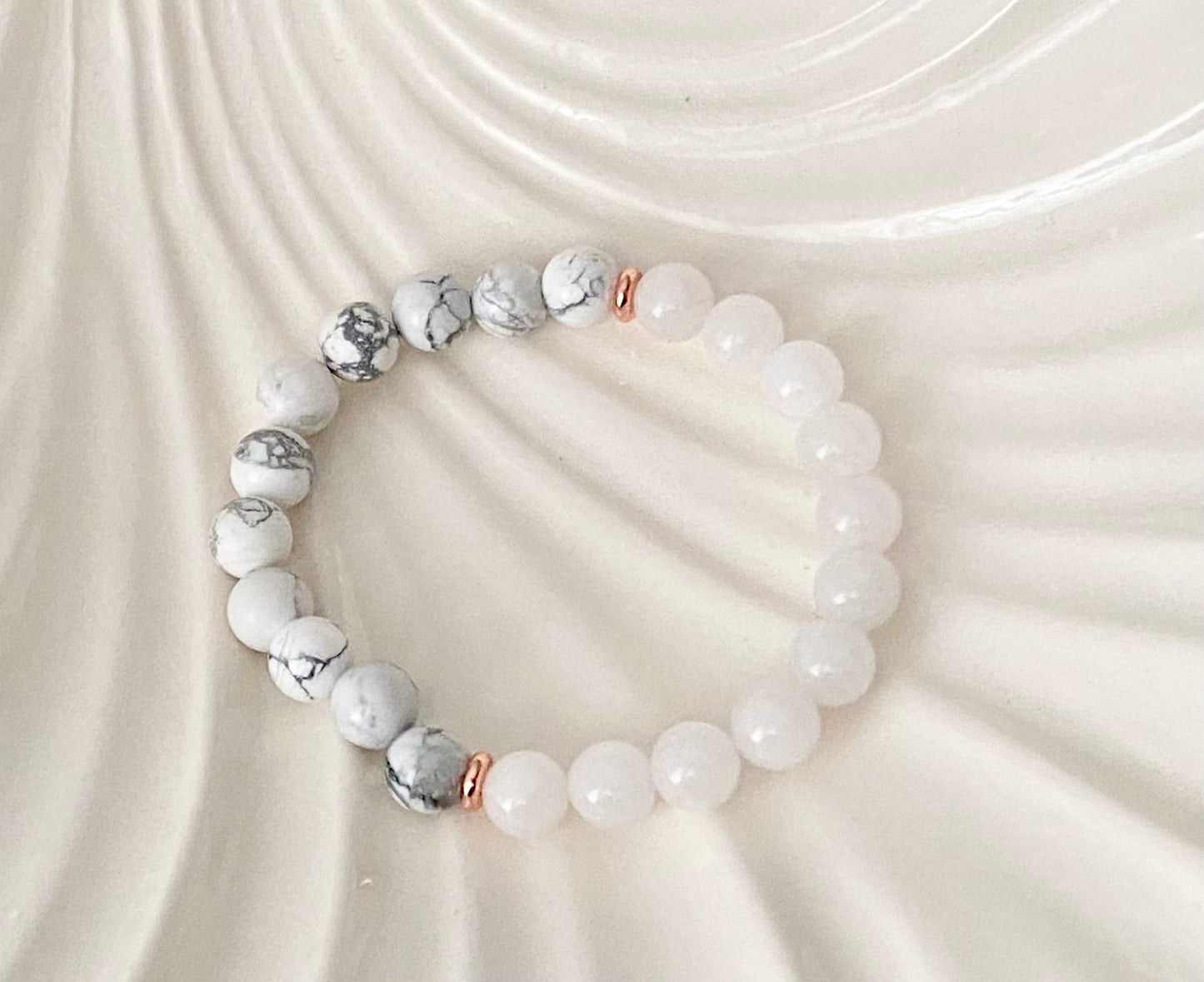 8mm Howlite & White Jade Double Stone Beaded Crystal Bracelet