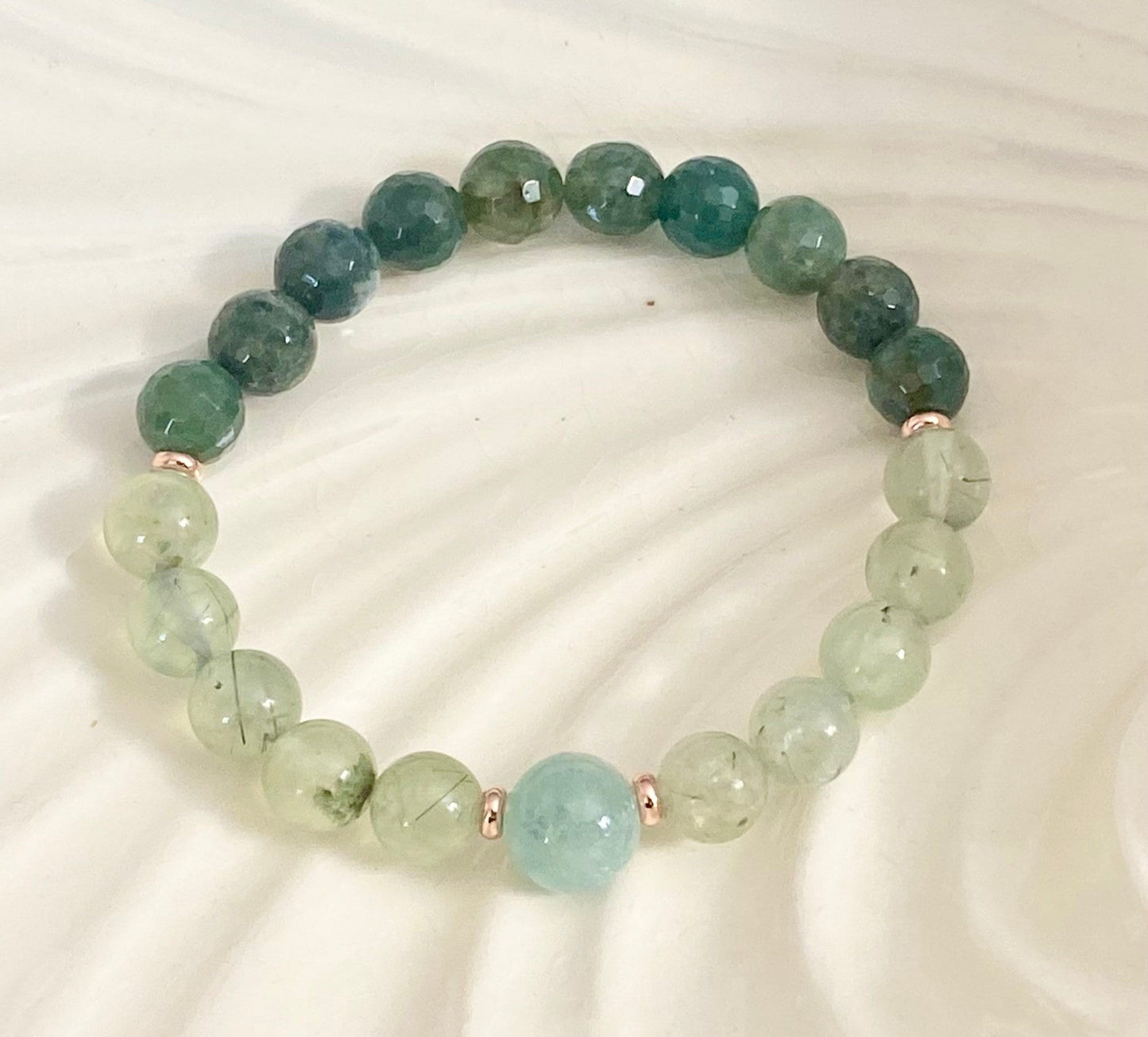 Moss Agate, Prehnite & Green Aquamarine Bead Bracelet