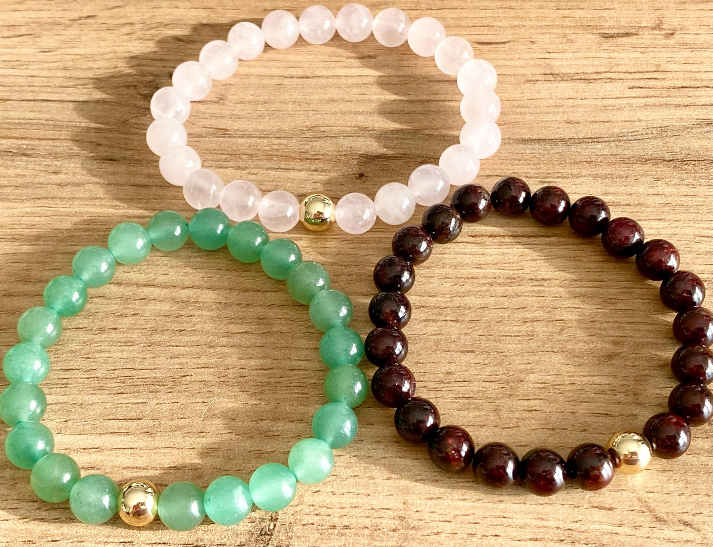 Zodiac Taurus Crystal Protection Bracelet - 3 pack Natural Gemstone - Green Aventurine, Rose Quartz, Garnet