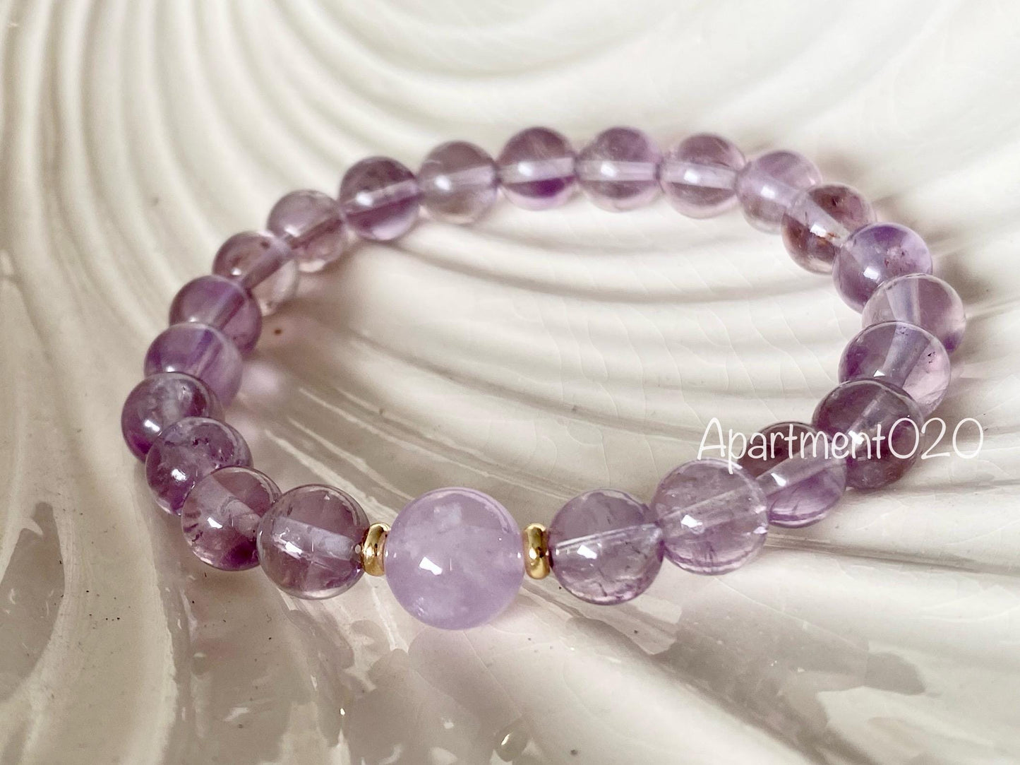 Rare 8mm Clear Amethyst & 10mm Lavender Amethyst Beaded Bracelet